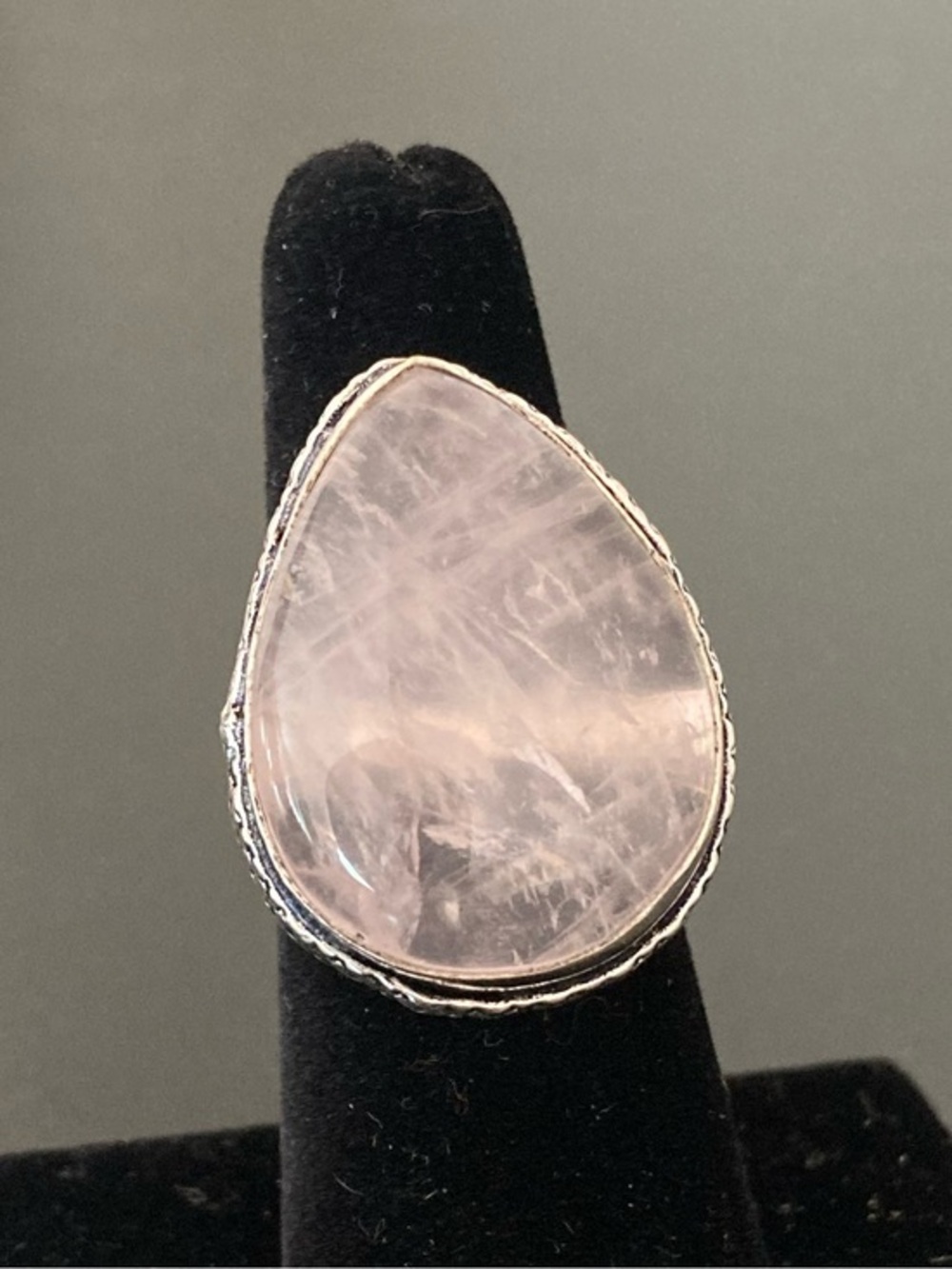 Sterling Silver Rose Quartz Teardrop Ring - Pink  size 6